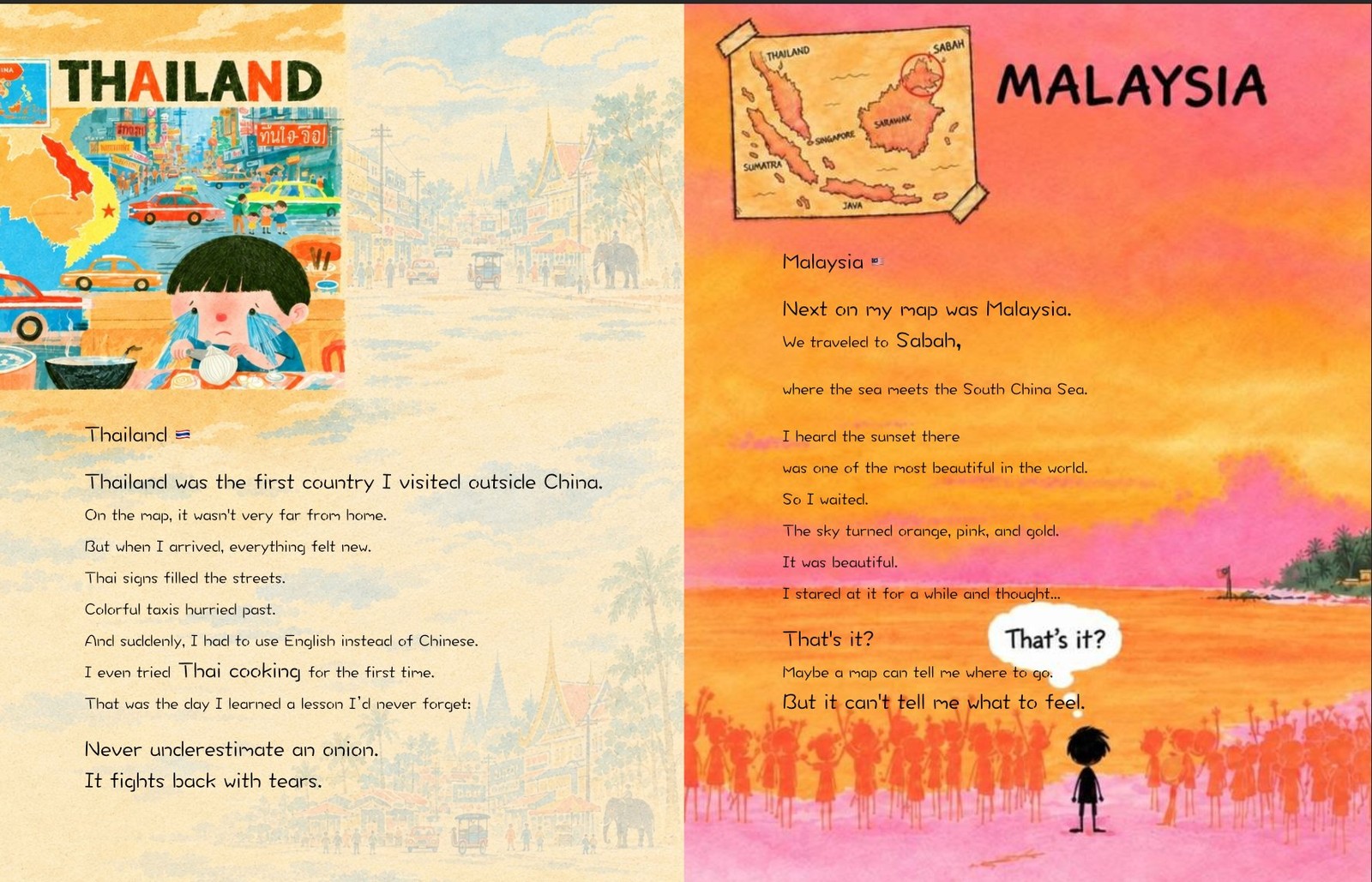 Thailand and Malaysia spreads from the picture book