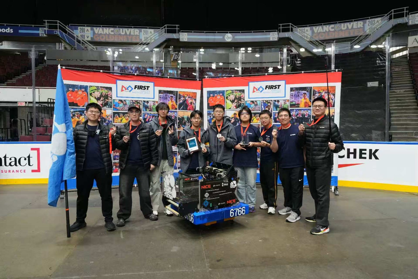 Team 6766 with their trophies and medals at the Canadian Pacific Regional in Vancouver